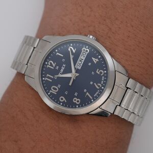 Timex Indiglo 36mm Blue Dial Day Date WR30M Stretch Band New Battery